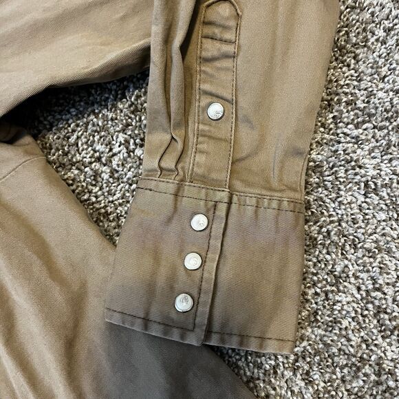 Wrangler Shirt Womens Medium Brown Western Pearl Snap Rodeo Long Sleeve Khaki - Picture 7 of 12
